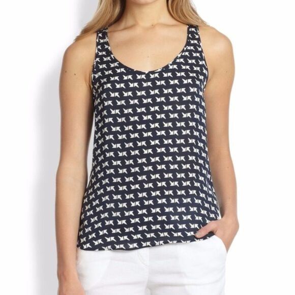 4/$100 Theory Silk Arrow Print Navy High-low Tank - Picture 1 of 15